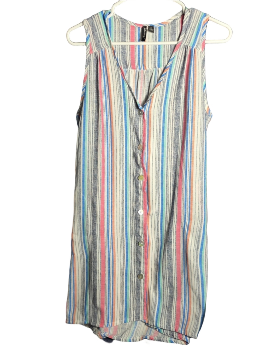 Women's Portofino tank dress Size M White Multi-color Striped Button Front beach